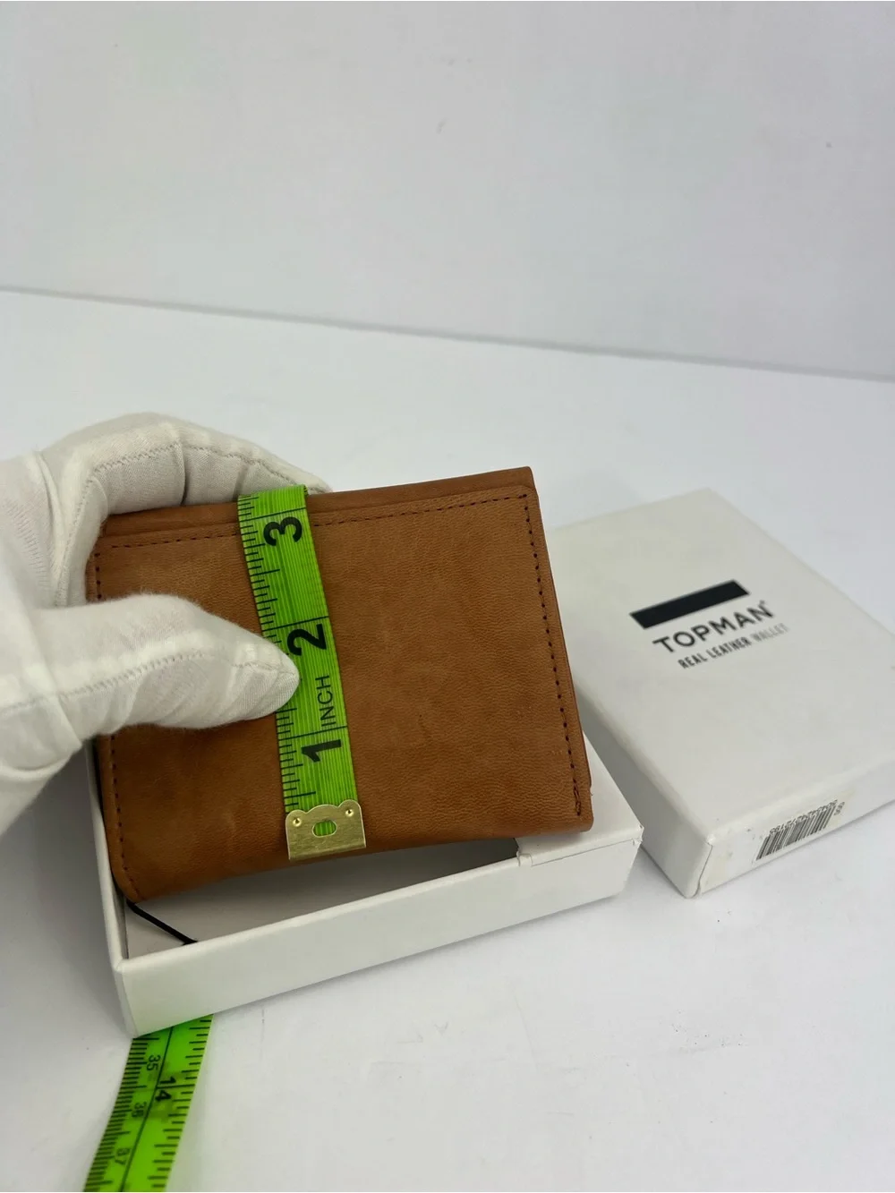 TOPMAN REAL LEATHER, TRI FOLD WALLET, LIGHT BROWN, ZIPPER FOR COIN